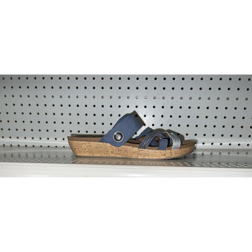 Skechers Luxe Foam Brie Womens Multi Strap Wedge Sandals Slides Size 10 Blue